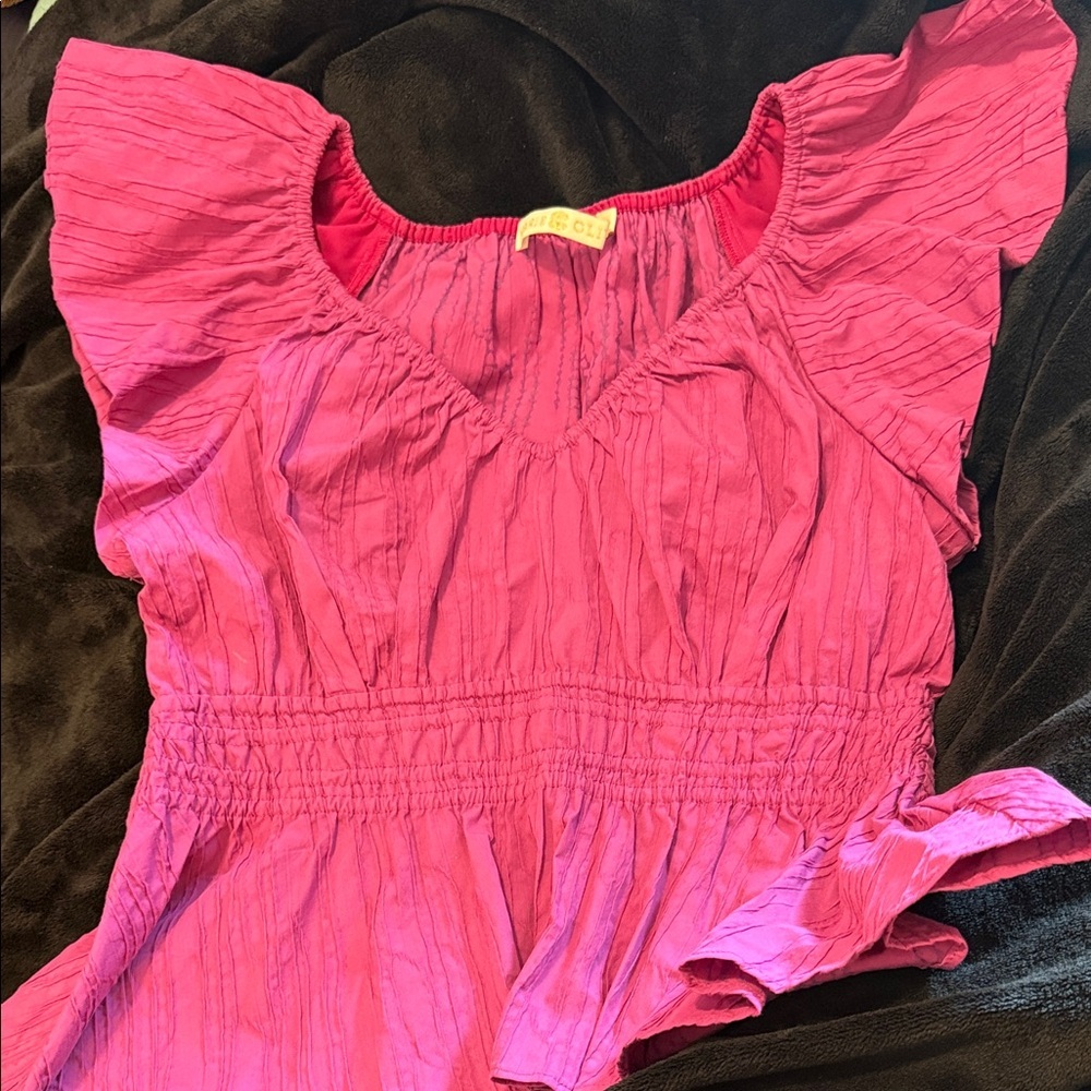Marie Oliver Lydia Smocked Peplum Top - Fuchsia Sz Med - Picture 2 of 14
